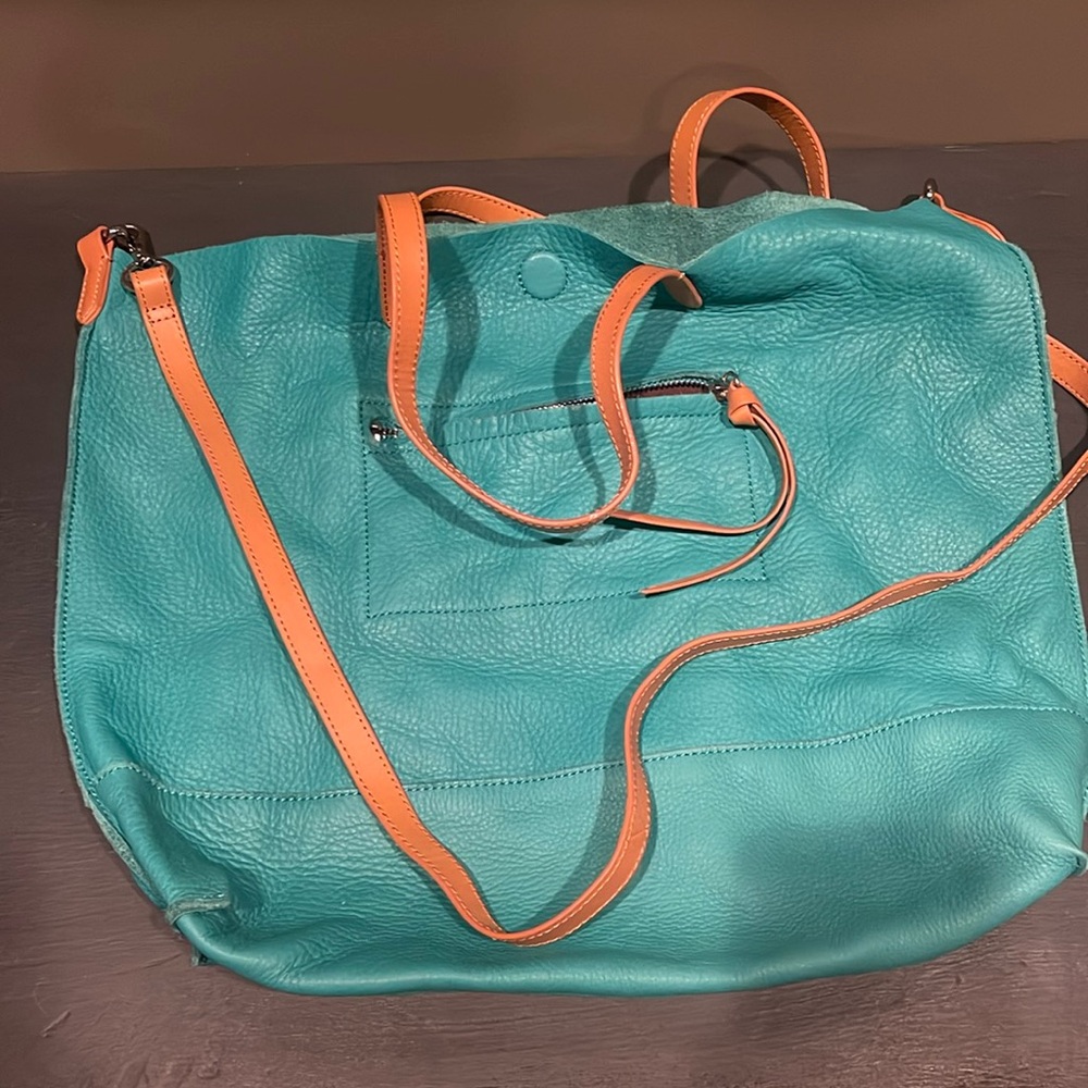 Turquoise leather tote